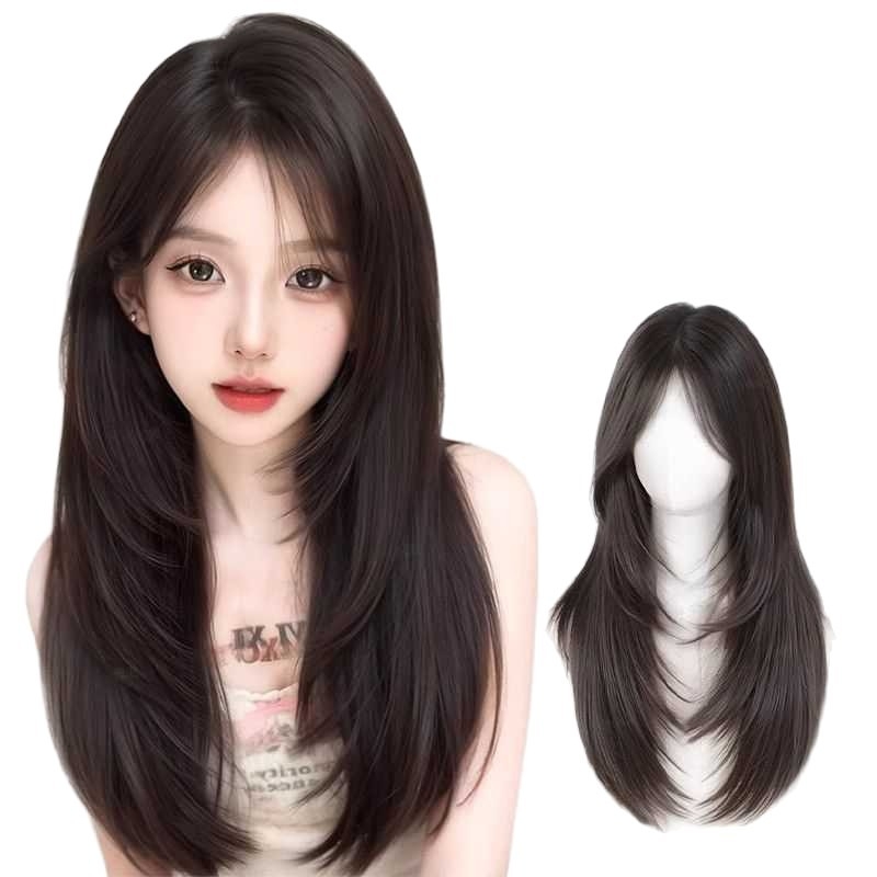 Perucă pentru femei, volum natural, parte liberă, franjuri: drept sau înclinate, model M633, fibre sintetice rezistente la temperaturi