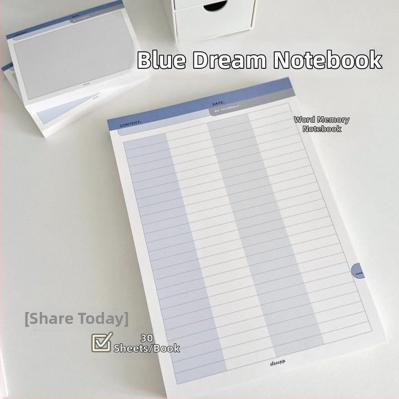 Blue Dream B5 Bloc de notițe ruptibile pentru elevi — Memorie de vocabular, Design simplu monocrom (Nu se poate lipi; Formă: Desen animat; Licență IP: Nu)