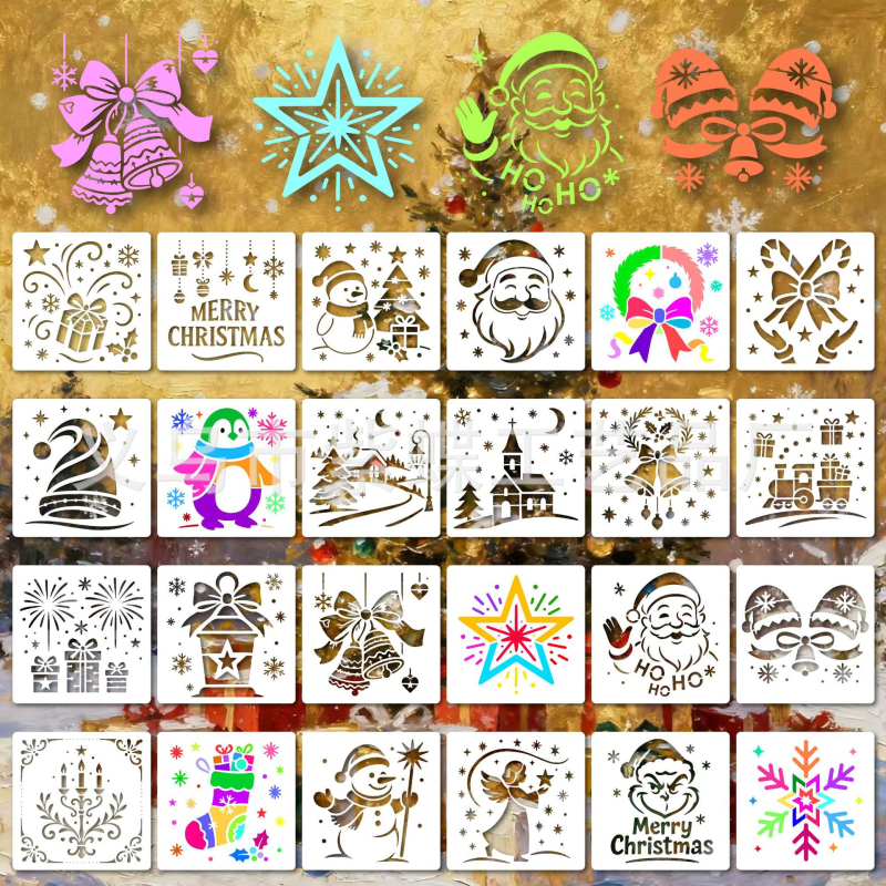 Set tematic Crăciun Transfrontal pentru DIY graffiti și pictură – Șablon cu modele decupate; Brand: Yiwu Purple Butterfly Arts and Crafts Factory; Import: Nu; Piața principală: Altele; Drepturi IP: Neautorizate