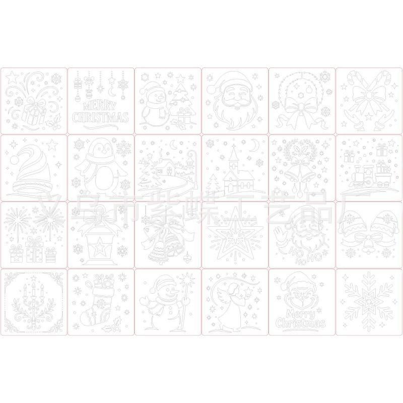 Set tematic Crăciun Transfrontal pentru DIY graffiti și pictură – Șablon cu modele decupate; Brand: Yiwu Purple Butterfly Arts and Crafts Factory; Import: Nu; Piața principală: Altele; Drepturi IP: Neautorizate