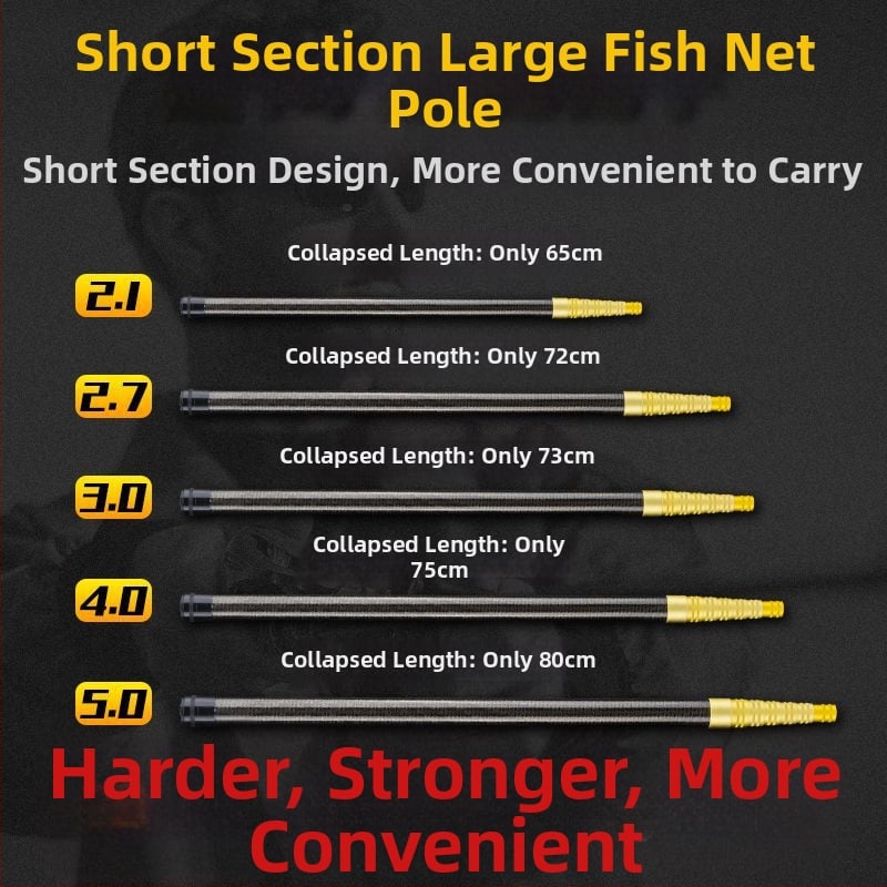 Prăjină telescopic din carbon pentru plasă de pescuit, ultra-ușoară, portabilă