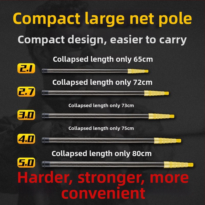 Prăjină telescopic din carbon pentru plasă de pescuit, ultra-ușoară, portabilă