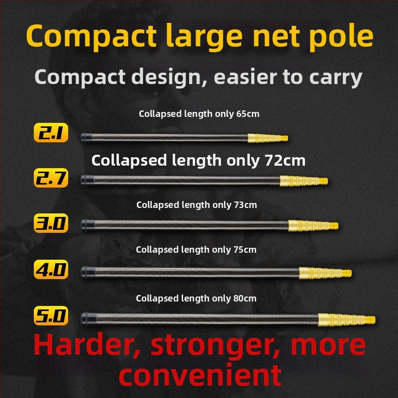 Prăjină telescopic din carbon pentru plasă de pescuit, ultra-ușoară, portabilă
