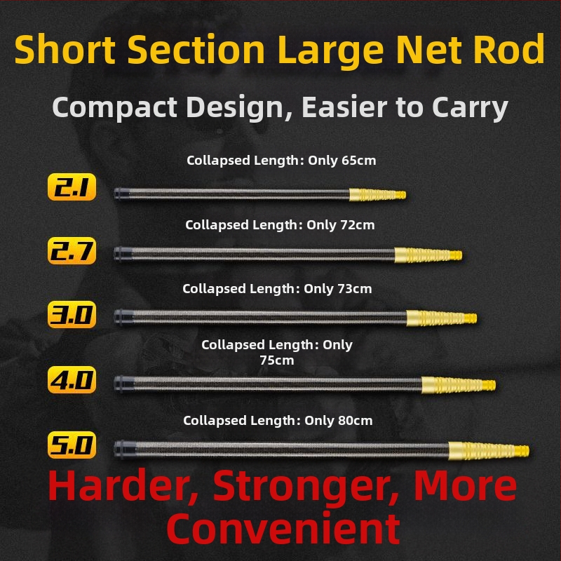 Prăjină telescopic din carbon pentru plasă de pescuit, ultra-ușoară, portabilă