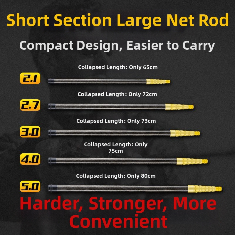 Prăjină telescopic din carbon pentru plasă de pescuit, ultra-ușoară, portabilă