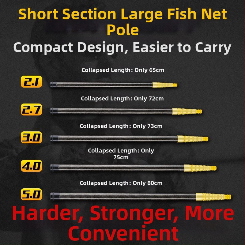 Prăjină telescopic din carbon pentru plasă de pescuit, ultra-ușoară, portabilă