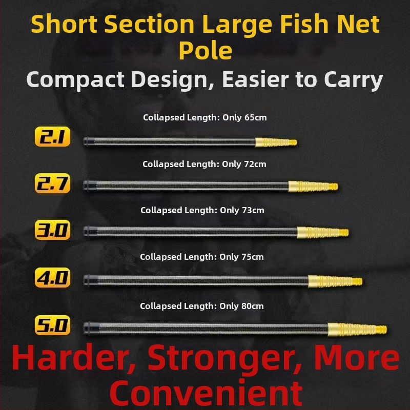 Prăjină telescopic din carbon pentru plasă de pescuit, ultra-ușoară, portabilă