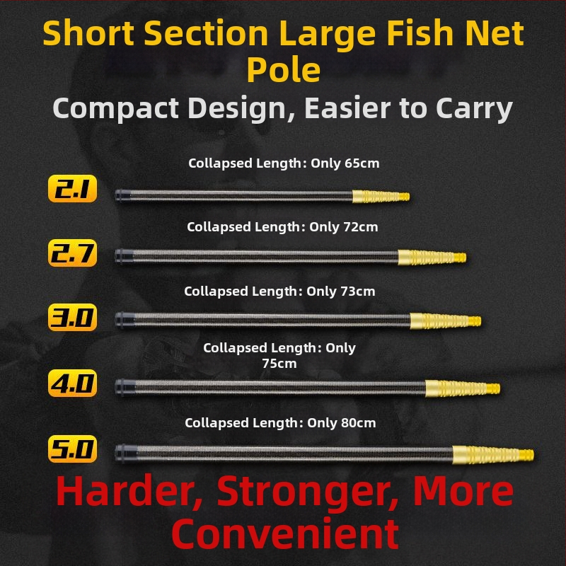 Prăjină telescopic din carbon pentru plasă de pescuit, ultra-ușoară, portabilă