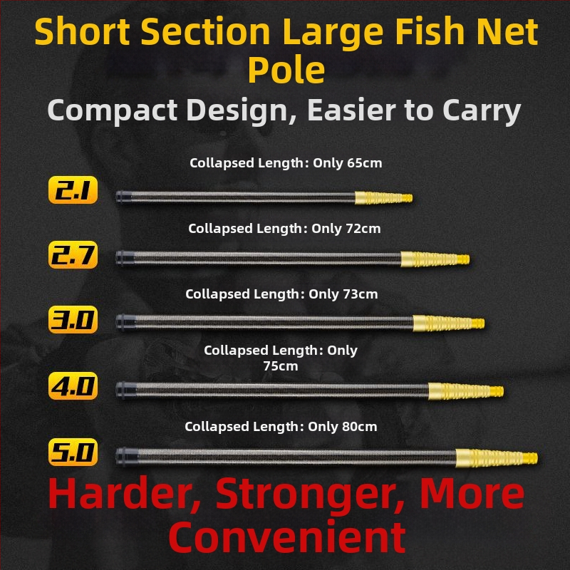 Prăjină telescopic din carbon pentru plasă de pescuit, ultra-ușoară, portabilă