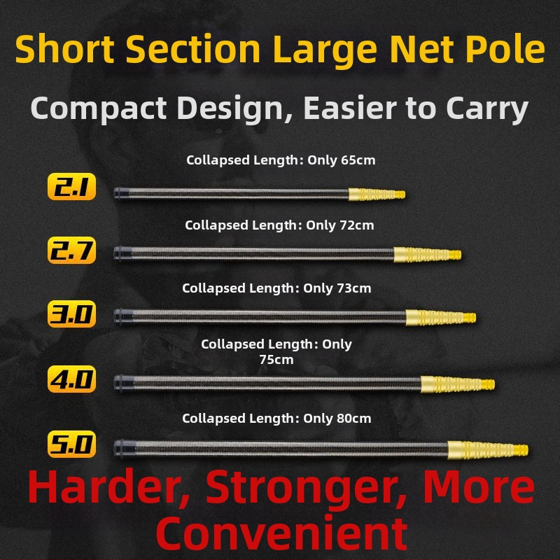 Prăjină telescopic din carbon pentru plasă de pescuit, ultra-ușoară, portabilă