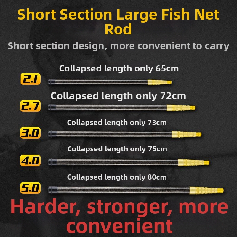 Prăjină telescopic din carbon pentru plasă de pescuit, ultra-ușoară, portabilă