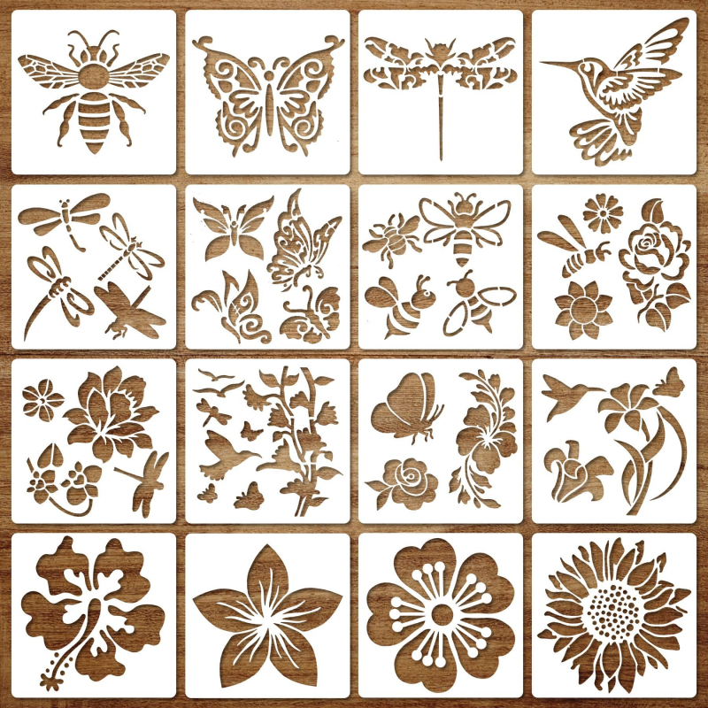 Șablon Fluture și Floare pentru Primăvară-Vară, Șablon de Hârtie Reutilizabil pentru Pictură cu Colibri, PET Material; Nu Se Importă; Drepturi IP: Neautorizate