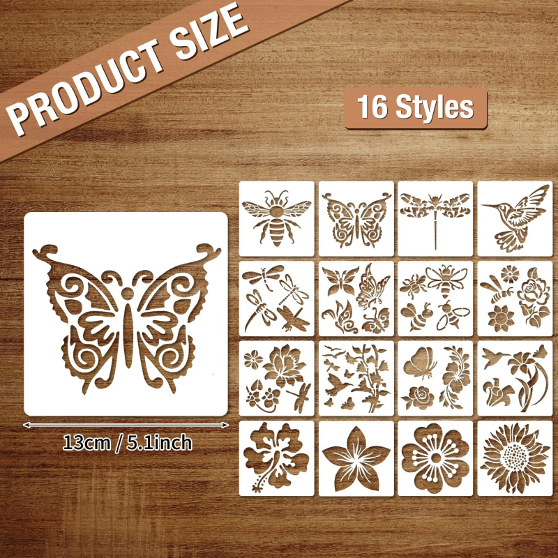 Șablon Fluture și Floare pentru Primăvară-Vară, Șablon de Hârtie Reutilizabil pentru Pictură cu Colibri, PET Material; Nu Se Importă; Drepturi IP: Neautorizate