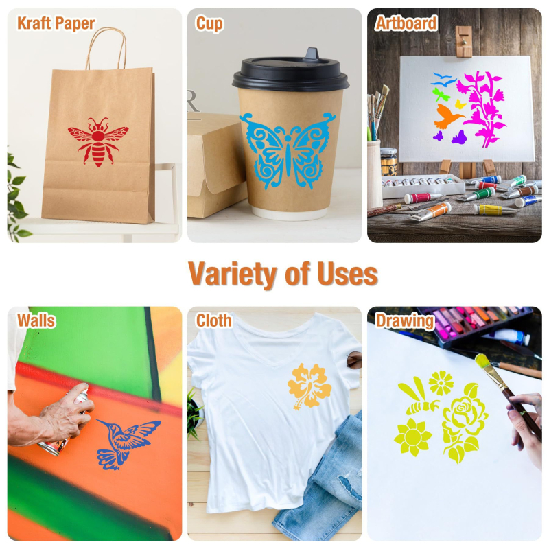 Șablon Fluture și Floare pentru Primăvară-Vară, Șablon de Hârtie Reutilizabil pentru Pictură cu Colibri, PET Material; Nu Se Importă; Drepturi IP: Neautorizate