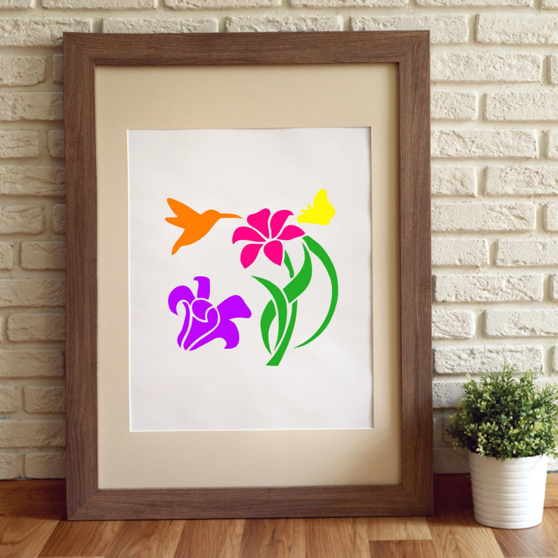 Șablon Fluture și Floare pentru Primăvară-Vară, Șablon de Hârtie Reutilizabil pentru Pictură cu Colibri, PET Material; Nu Se Importă; Drepturi IP: Neautorizate