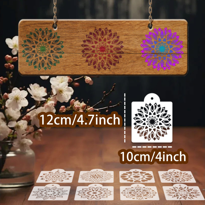 Șablon de pictură mandală cu floare – Șablon DIY pentru spray, șablon pentru perete și veneers din lemn (Brand: Owkjasw; Material: PET; Import: Nu; IP: Nu)