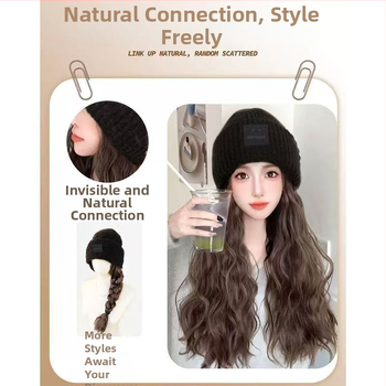 Perucă cu pălărie pentru femei, păr lung buclat, lungime lungă, fir rezistent la temperaturi, stil natural, beneficii anti-îmbătrânire
