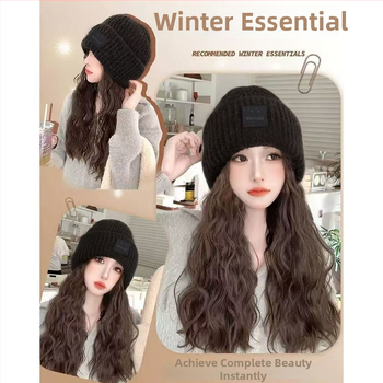 Perucă cu pălărie pentru femei, păr lung buclat, lungime lungă, fir rezistent la temperaturi, stil natural, beneficii anti-îmbătrânire