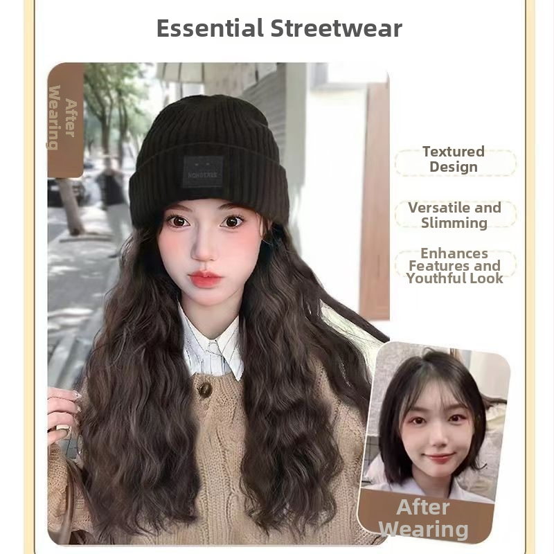 Perucă cu pălărie pentru femei, păr lung buclat, lungime lungă, fir rezistent la temperaturi, stil natural, beneficii anti-îmbătrânire