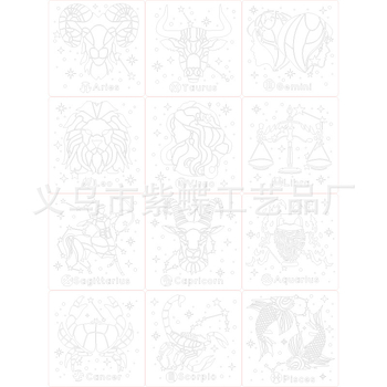 Șablon PET perforat pentru decor de perete, cu 12 zodii, pentru pictură DIY cu spray, cod A1094