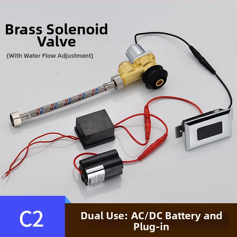 Valvă de spălare cu senzor pentru urină, electromagnet și cutie de baterii, transformator 6V, cupru, CHZJYITE