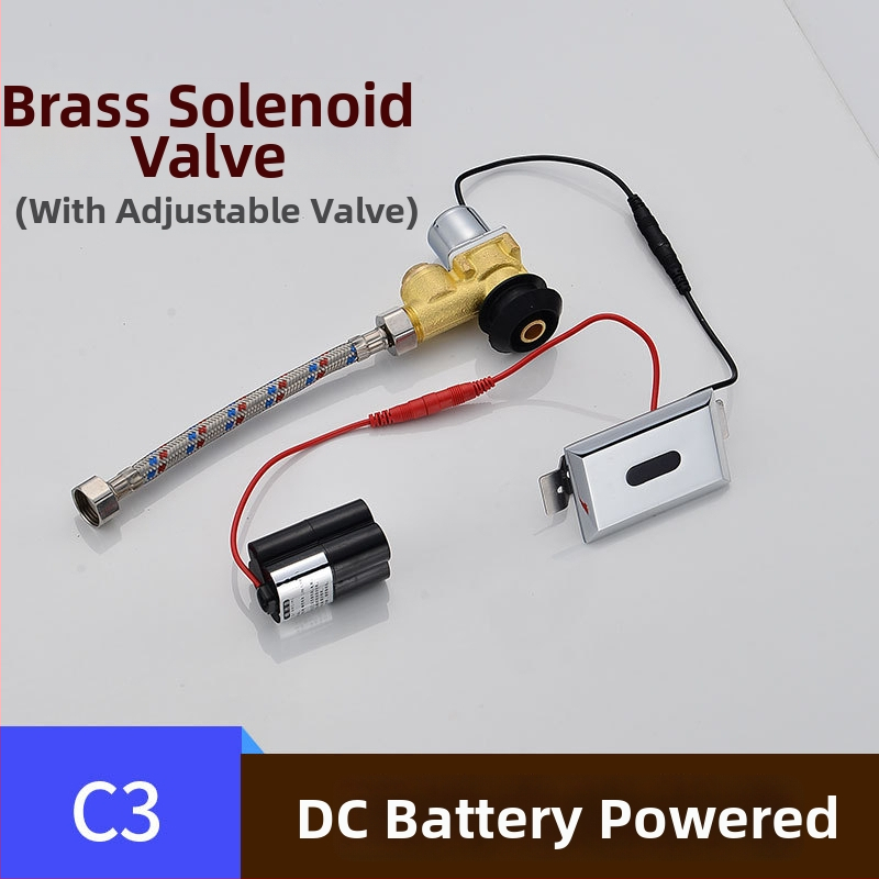 Valvă de spălare cu senzor pentru urină, electromagnet și cutie de baterii, transformator 6V, cupru, CHZJYITE