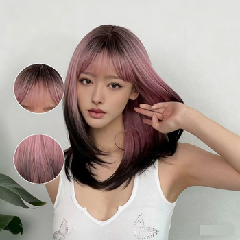 Perucă pentru femei cu păr lung și drept – mătase rezistentă la temperaturi înalte, prelucrare mecanizată, nu poate fi vopsită sau periată, breton drept sau înclinată