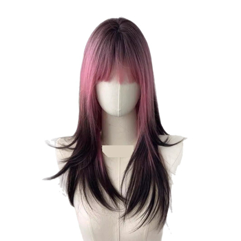 Perucă pentru femei cu păr lung și drept – mătase rezistentă la temperaturi înalte, prelucrare mecanizată, nu poate fi vopsită sau periată, breton drept sau înclinată