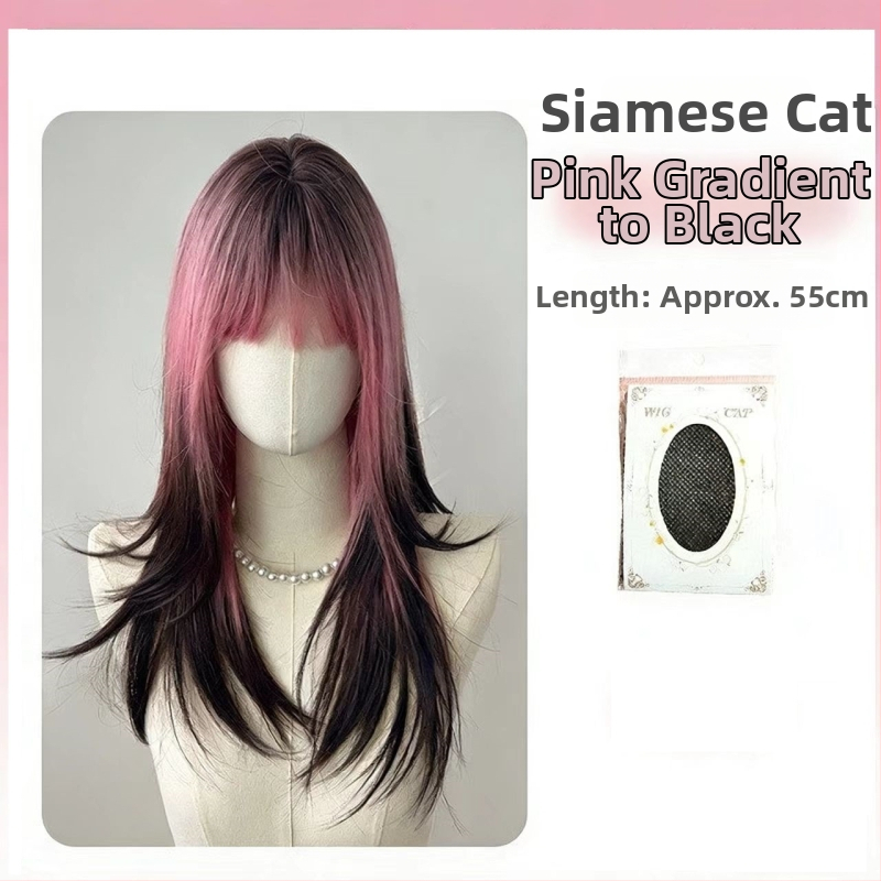 Perucă pentru femei cu păr lung și drept – mătase rezistentă la temperaturi înalte, prelucrare mecanizată, nu poate fi vopsită sau periată, breton drept sau înclinată