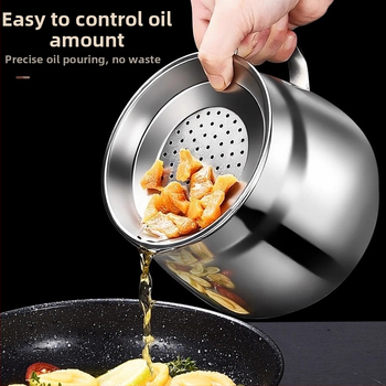 Recipient de ulei din oțel inoxidabil cu sită, pentru filtrare și depozitare în bucătărie