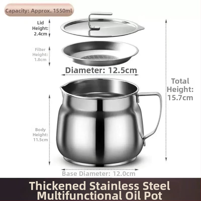 Recipient de ulei din oțel inoxidabil cu sită, pentru filtrare și depozitare în bucătărie