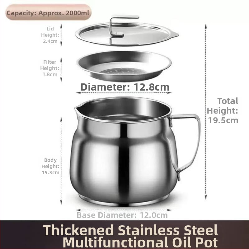 Recipient de ulei din oțel inoxidabil cu sită, pentru filtrare și depozitare în bucătărie