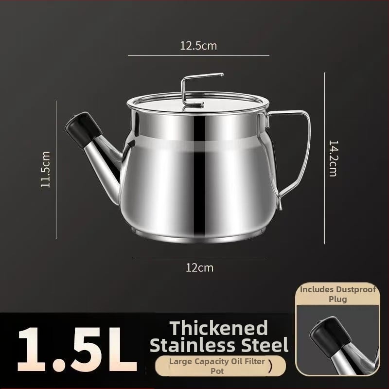 Recipient de ulei din oțel inoxidabil cu sită, pentru filtrare și depozitare în bucătărie