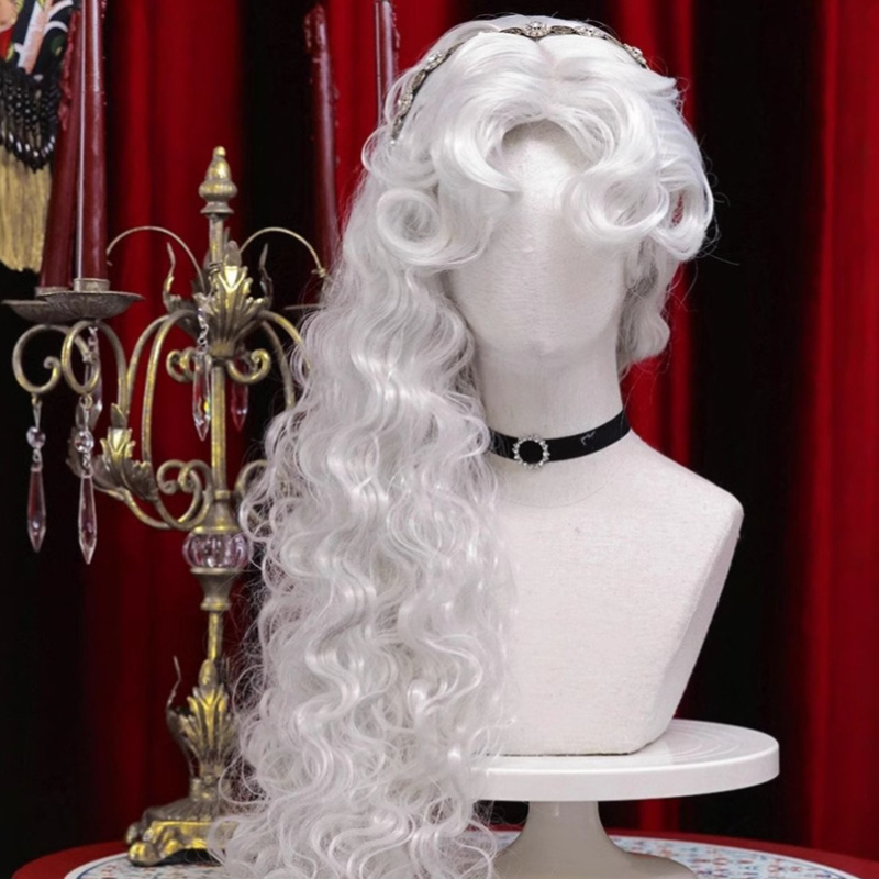 Perucă lungă, pufoasă, în stil retro, aspect natural, fibră rezistentă la temperaturi înalte, breton oblic