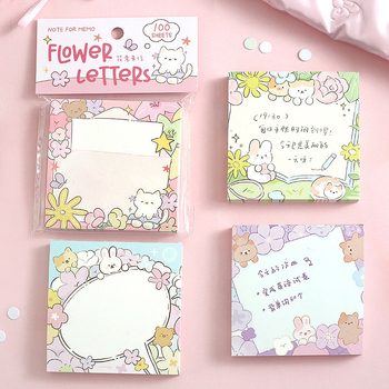 Note adezive 100 coli, hârtie pentru scris, stil simplu, imprimat cu animale drăguțe și flori