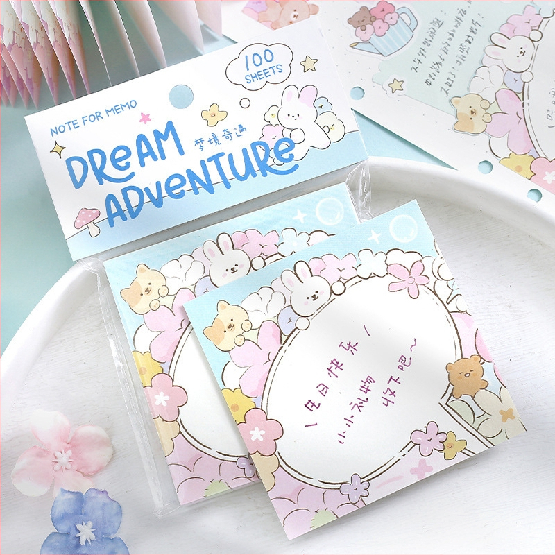Note adezive 100 coli, hârtie pentru scris, stil simplu, imprimat cu animale drăguțe și flori