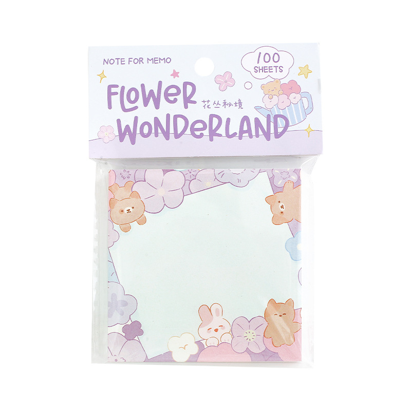 Note adezive 100 coli, hârtie pentru scris, stil simplu, imprimat cu animale drăguțe și flori