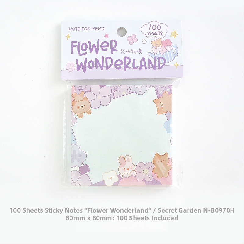 Note adezive 100 coli, hârtie pentru scris, stil simplu, imprimat cu animale drăguțe și flori