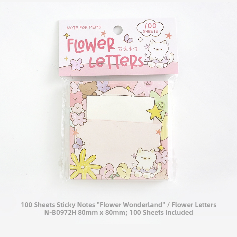 Note adezive 100 coli, hârtie pentru scris, stil simplu, imprimat cu animale drăguțe și flori