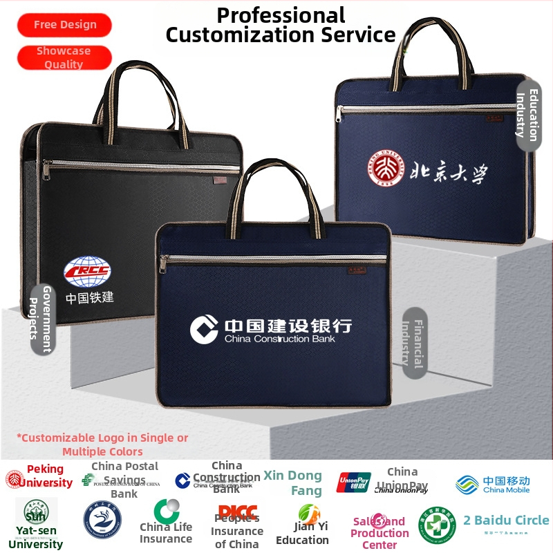 Servietă de afaceri din pânză Oxford, impermeabilă, cu fermoar, cu logo