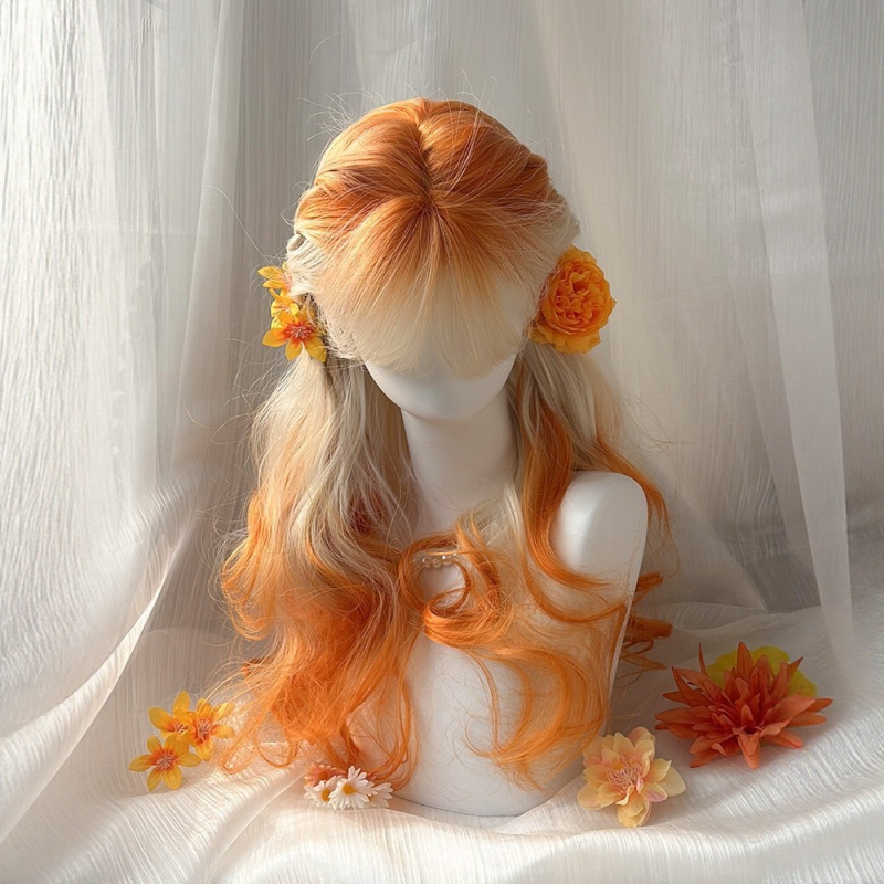 Perucă cu valuri mari, lungi, material: mătase rezistentă la temperaturi înalte, prelucrare mecanică, nu poate fi vopsită