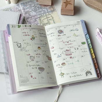 Bloc de notițe cu aspect japonez/koreean, legare cu ață, hârtie din pulpă de lemn, 40 gsm, 50–100 de pagini, planuri lunare și săptămânale, note de lucru și jurnal