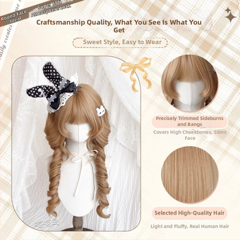 Perucă lungă buclată cu breton — Model X-128 jellyfish roll — Fire de înaltă temperatură — Tehnologie de fabricație: mecanism — Crește volumul părului