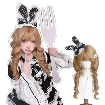 Perucă lungă buclată cu breton — Model X-128 jellyfish roll — Fire de înaltă temperatură — Tehnologie de fabricație: mecanism — Crește volumul părului