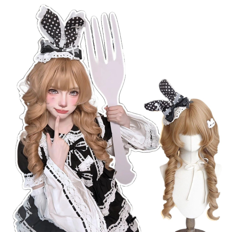 Perucă lungă buclată cu breton — Model X-128 jellyfish roll — Fire de înaltă temperatură — Tehnologie de fabricație: mecanism — Crește volumul părului