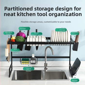 Bao Yi Fan Raft bucătărie pentru chiuvetă — suporturi multifuncționale pentru farfurii și cuțite, suport de scurgere pe blat, rafturi multietajate, oțel cu carbon