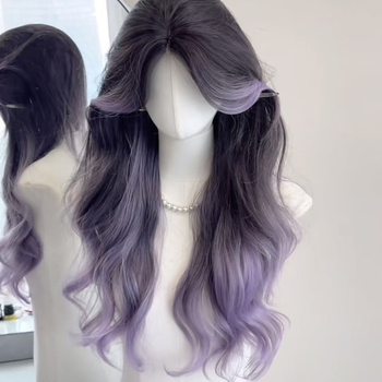Perucă lungă buclată cu bretonă despărțită central, fibre rezistente la temperatură înaltă, mecanism de fabricație, crește volumul