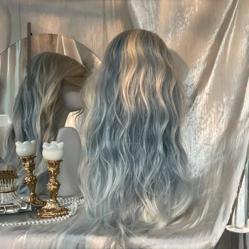 Perucă cu bucle lungi și breton lateral, model XJ-GHH-029, material păr: fibră sintetică rezistentă la temperaturi, tehnologie de producție: mecanism