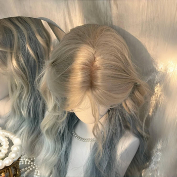 Perucă cu bucle lungi și breton lateral, model XJ-GHH-029, material păr: fibră sintetică rezistentă la temperaturi, tehnologie de producție: mecanism