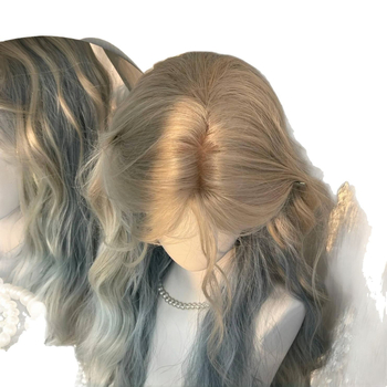 Perucă cu bucle lungi și breton lateral, model XJ-GHH-029, material păr: fibră sintetică rezistentă la temperaturi, tehnologie de producție: mecanism